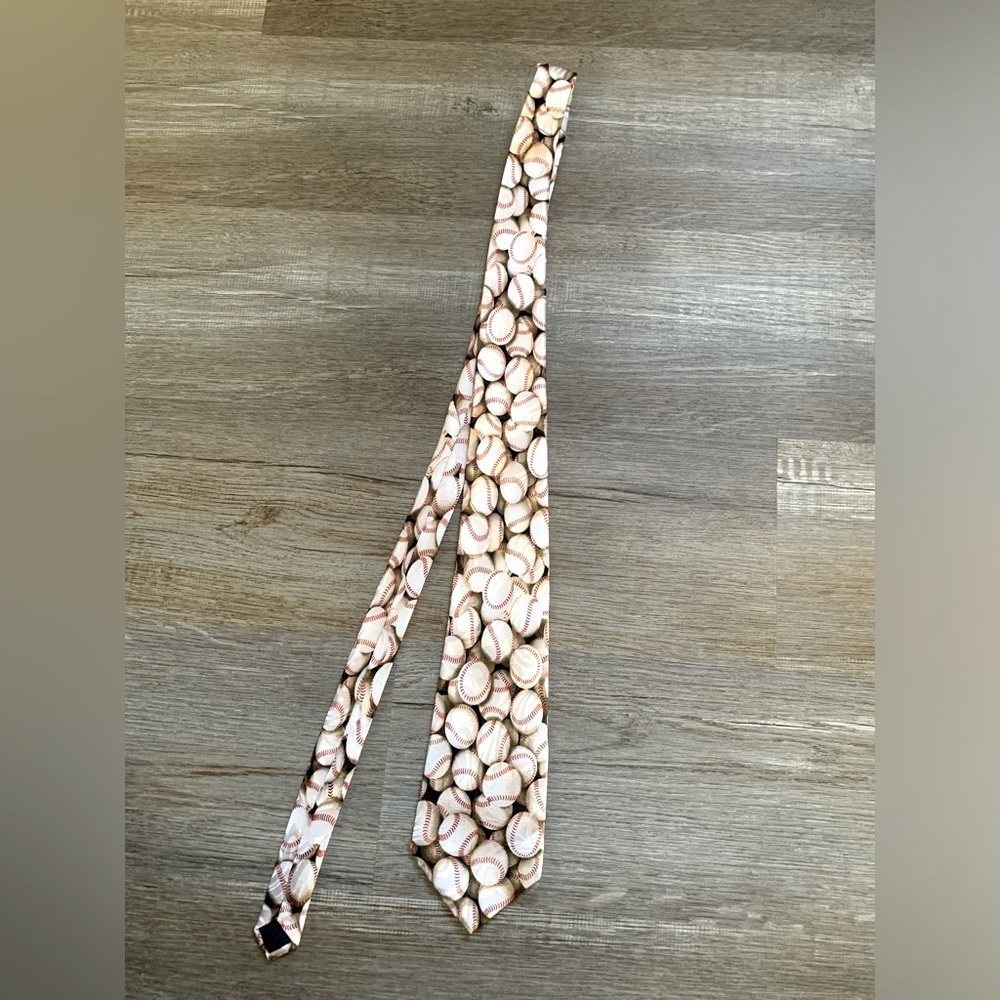 Steven Harris Hand Made Baseball Neck Tie Sports Casual White Red Polyester Mens